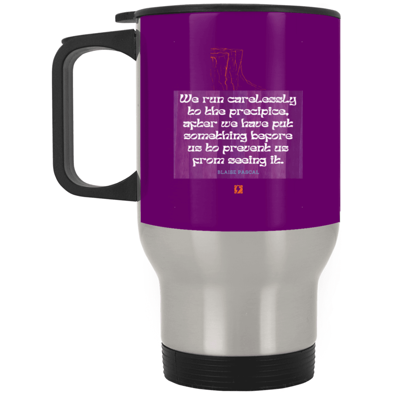 Steel Travel Mug with inspiring Pascal quote: BP117 - Making assumptions carry risks - Color: Silver Purple