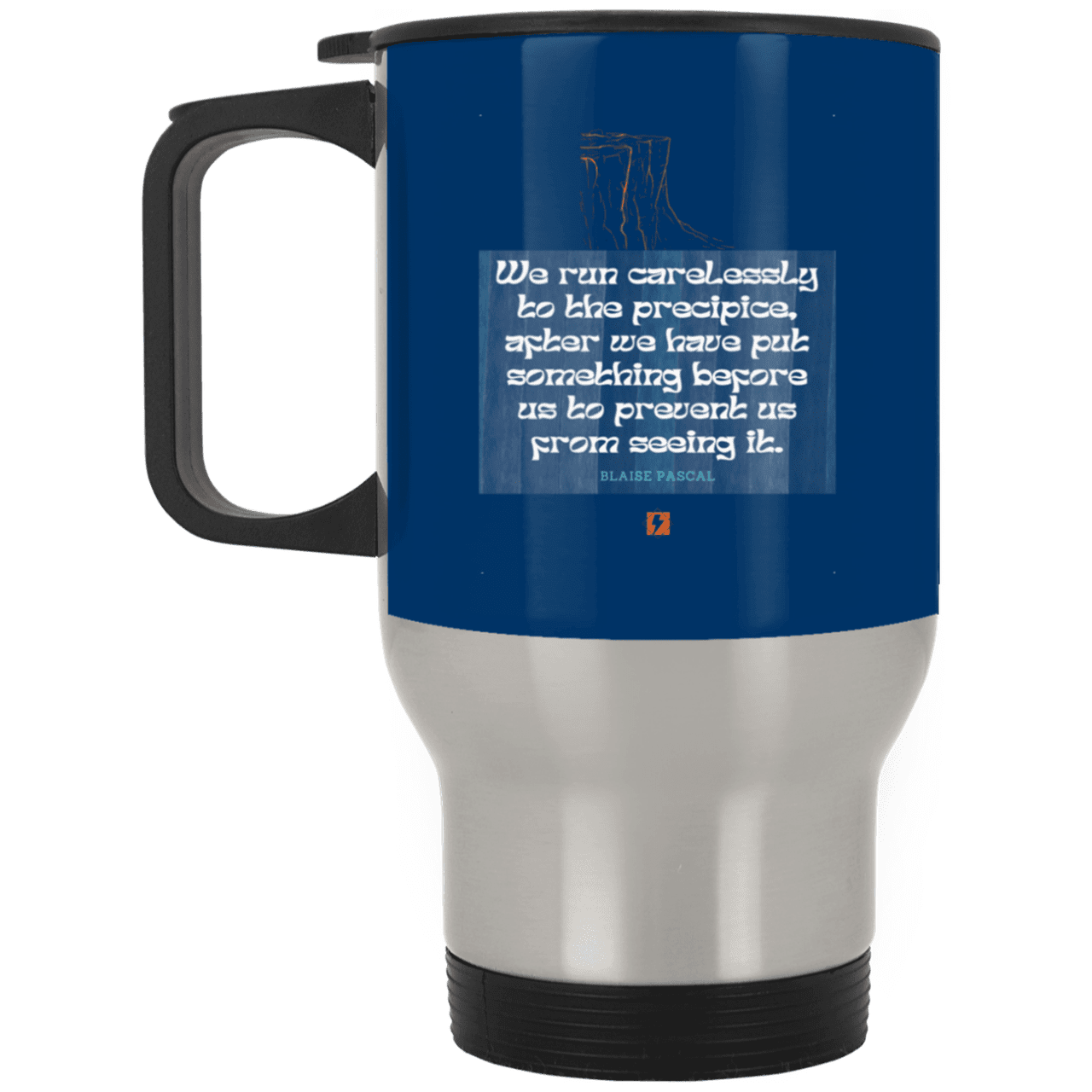 Steel Travel Mug with inspiring Pascal quote: BP117 - Making assumptions carry risks - Color: Silver Royal