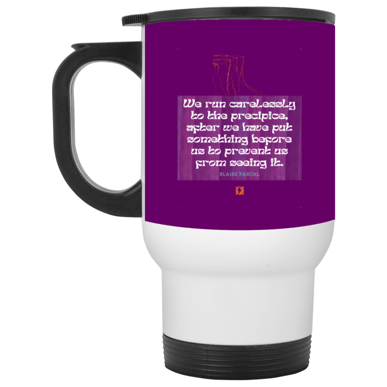 Steel Travel Mug with inspiring Pascal quote: BP117 - Making assumptions carry risks - Color: White Purple