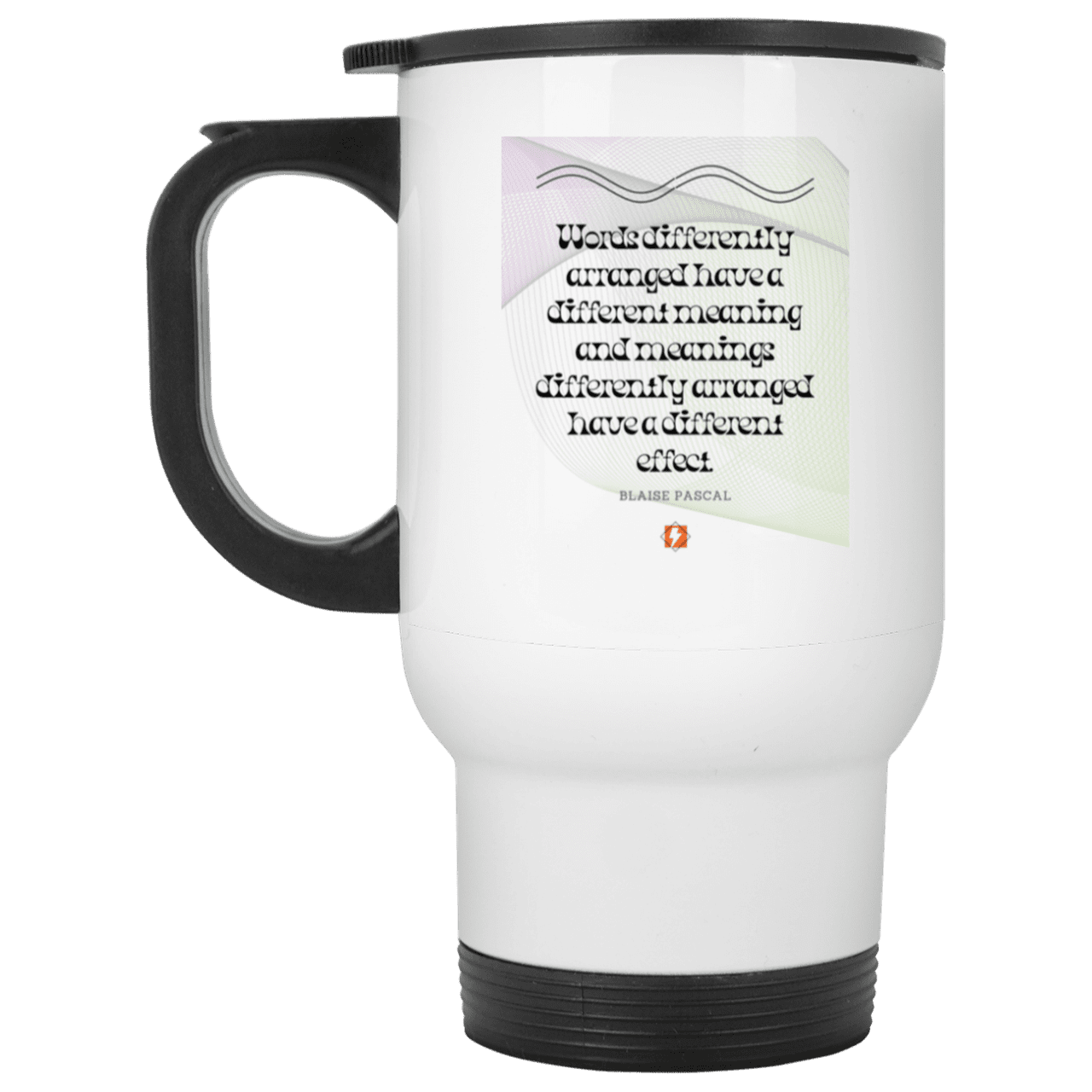 Steel Travel Mug with inspiring Pascal quote: BP119 - Be careful with words - Color: Plain White