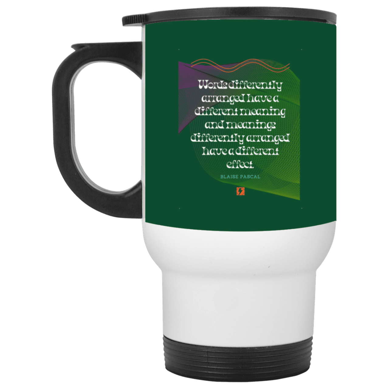 Steel Travel Mug with inspiring Pascal quote: BP119 - Be careful with words - Color: White Forest