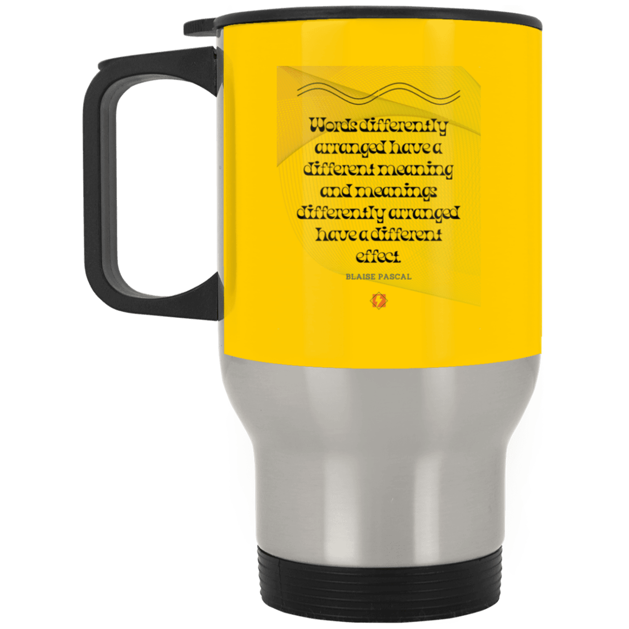 Steel Travel Mug with inspiring Pascal quote: BP119 - Be careful with words - Color: Silver Athletic Gold