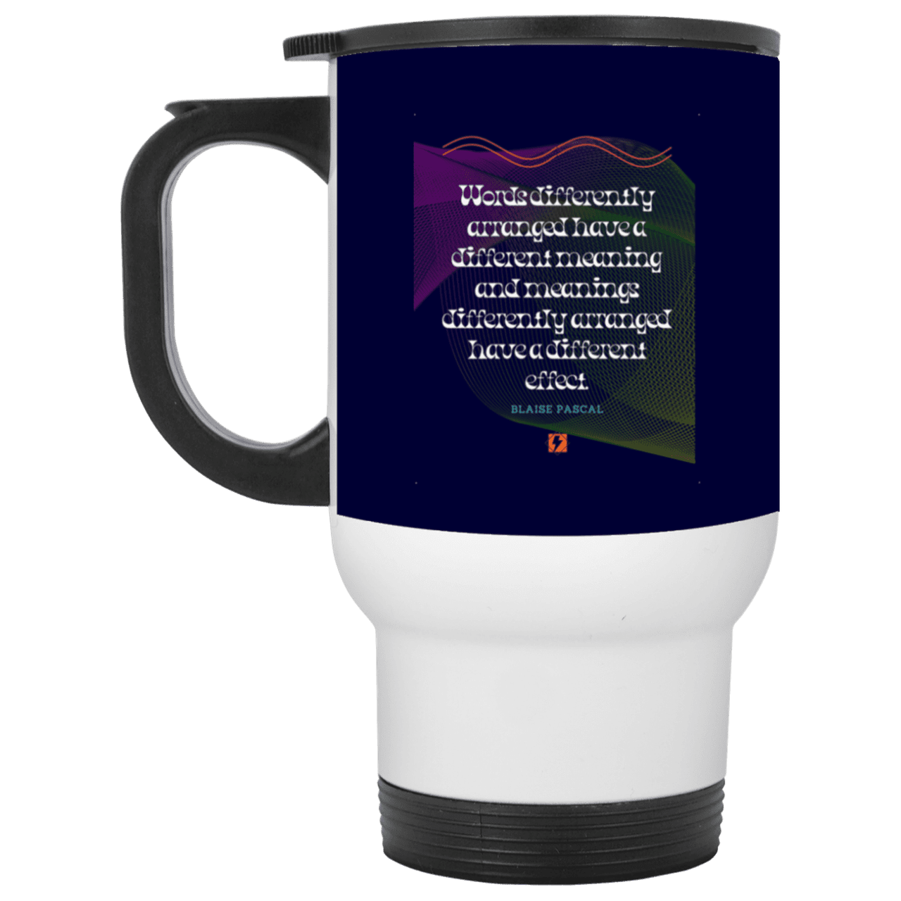 Steel Travel Mug with inspiring Pascal quote: BP119 - Be careful with words - Color: White Navy