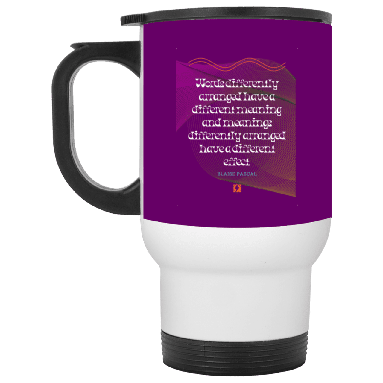 Steel Travel Mug with inspiring Pascal quote: BP119 - Be careful with words - Color: White Purple