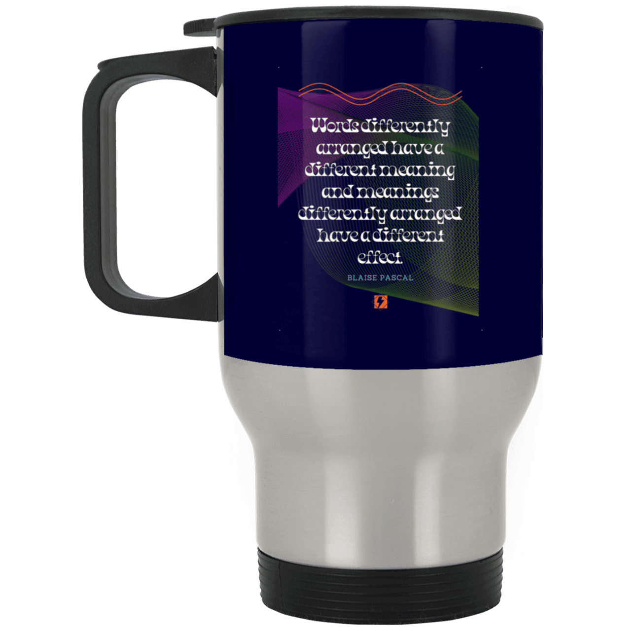 Steel Travel Mug with inspiring Pascal quote: BP119 - Be careful with words - Color: Silver Navy