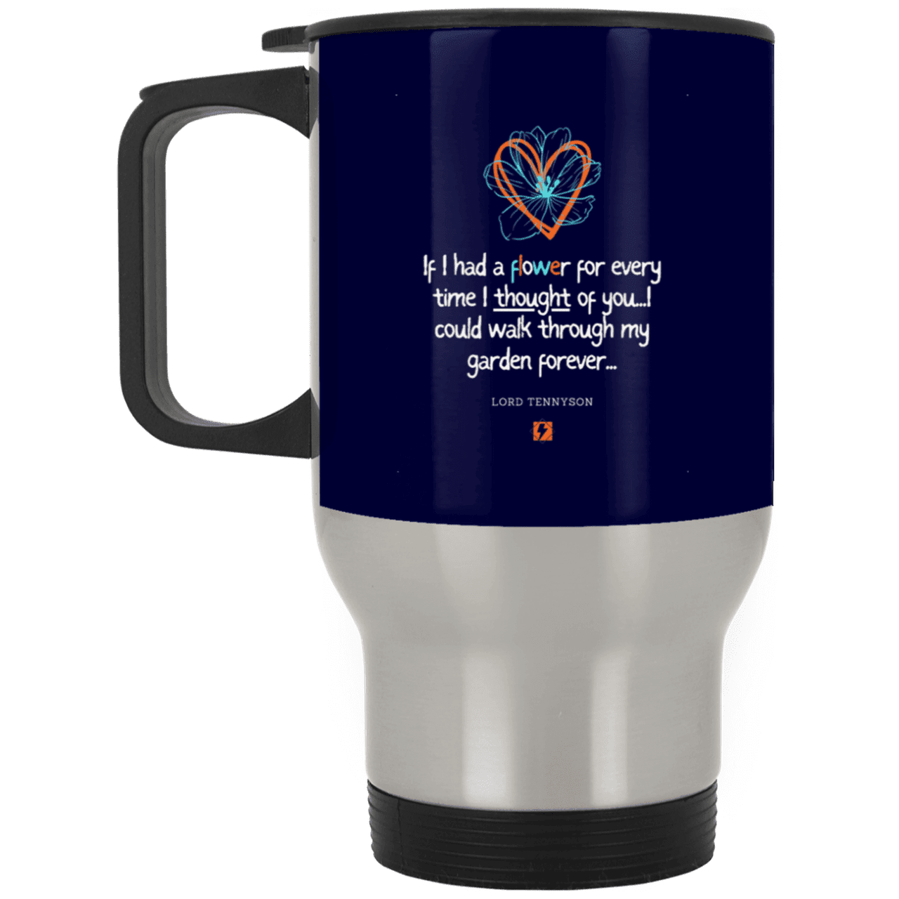 Steel Travel Mug with inspiring Tennyson quote: LT104 - Thinking of you - Color: Navy