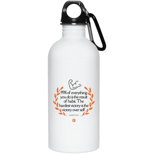 Steel Water Bottle with inspiring Aristotle quote: A101 - Habits lead to victory - Color: Plain White