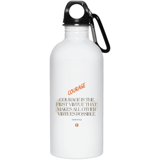 Steel Water Bottle with inspiring Aristotle quote: A108 - Courage is the highest virtue - Color: Plain White