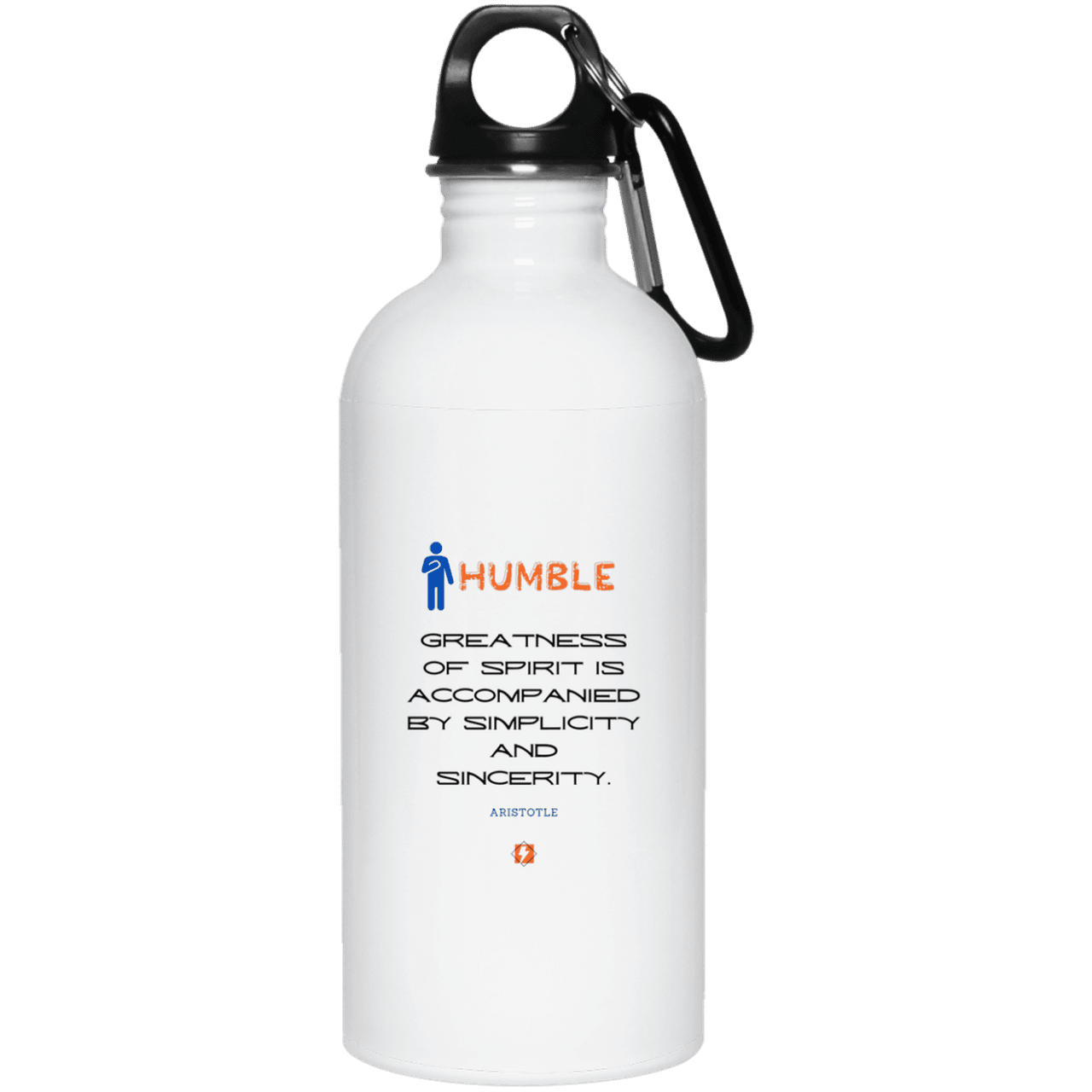 Steel Water Bottle with inspiring Aristotle quote: A111 - Staying humble elevates greatness - Color: Plain White