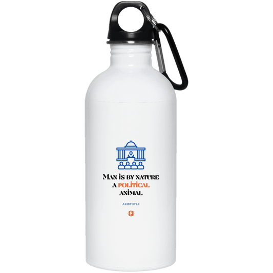 Steel Water Bottle with inspiring Aristotle quote: A120 - Man is political by nature - Color: Plain White