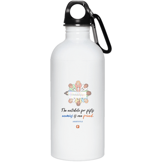 Steel Water Bottle with inspiring Aristotle quote: A124 - Friendship is the antidote - Color: Plain White