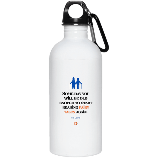 Steel Water Bottle with inspiring CS Lewis quote: CS114 - Fairy tales for the old - Color: Plain White