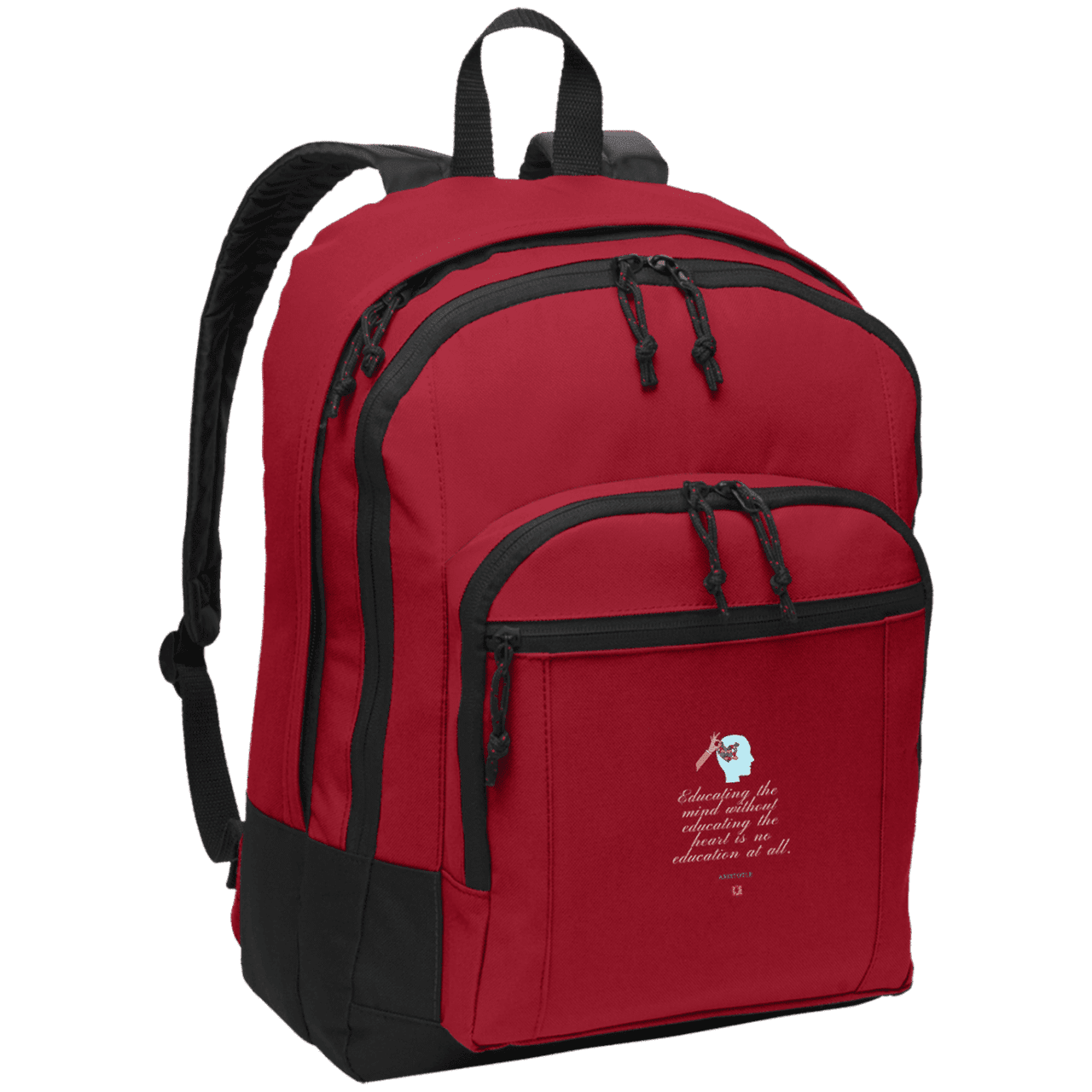 Student's Basic Backpack with inspiring Aristotle quote: A110 - Education must include the heart - Color: Red