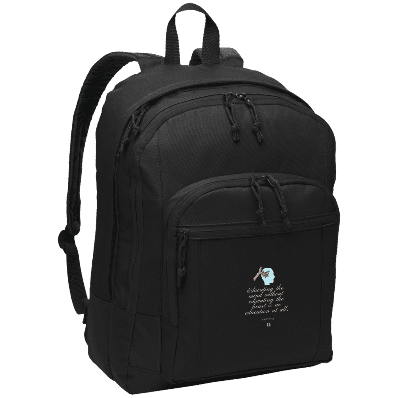 Student's Basic Backpack with inspiring Aristotle quote: A110 - Education must include the heart - Color: Black