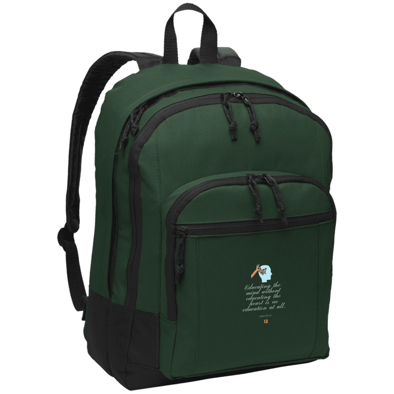 Student's Basic Backpack with inspiring Aristotle quote: A110 - Education must include the heart - Color: Forest Green