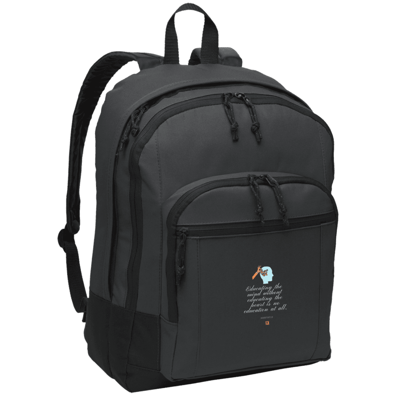 Student's Basic Backpack with inspiring Aristotle quote: A110 - Education must include the heart - Color: Dark Charcoal