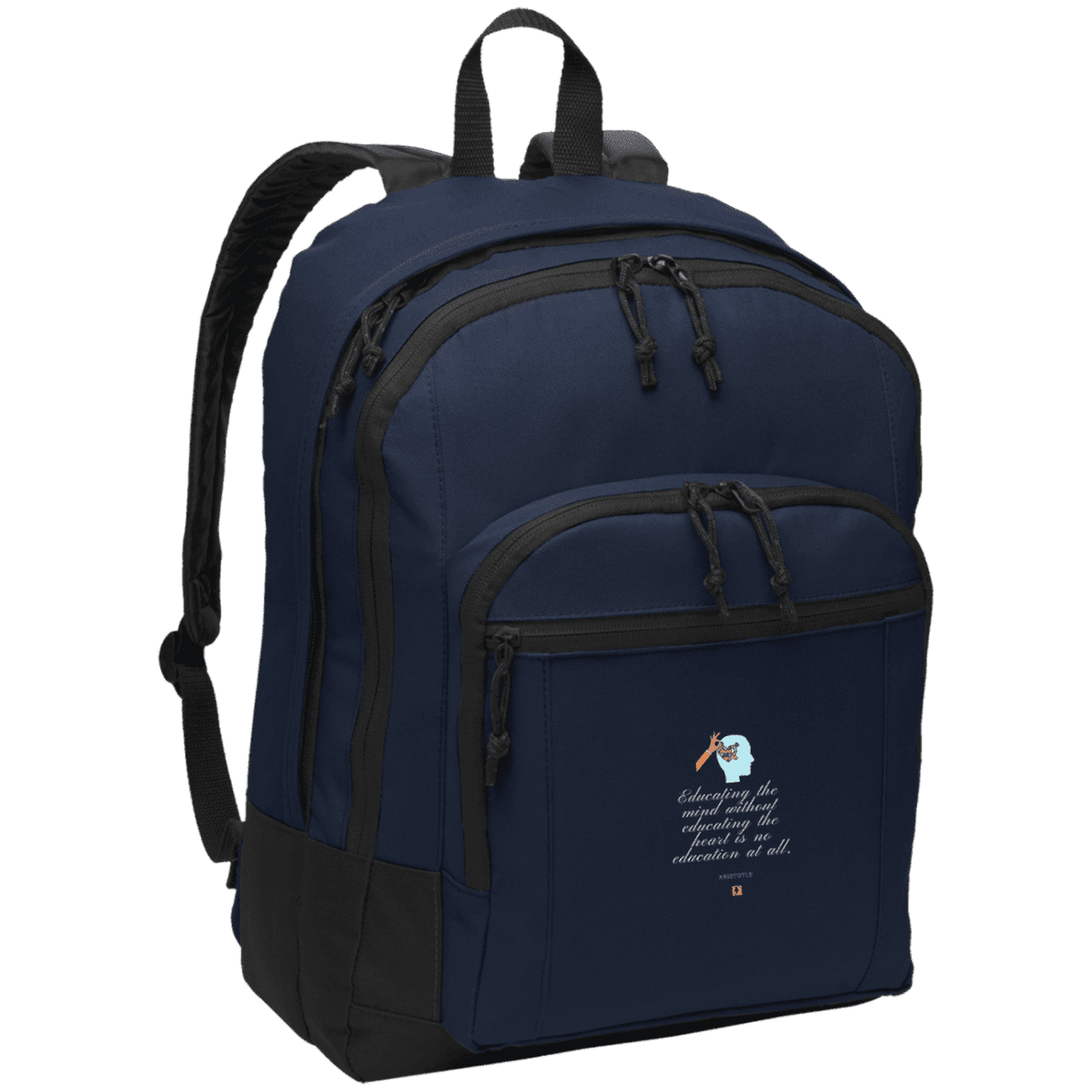 Student's Basic Backpack with inspiring Aristotle quote: A110 - Education must include the heart - Color: Navy