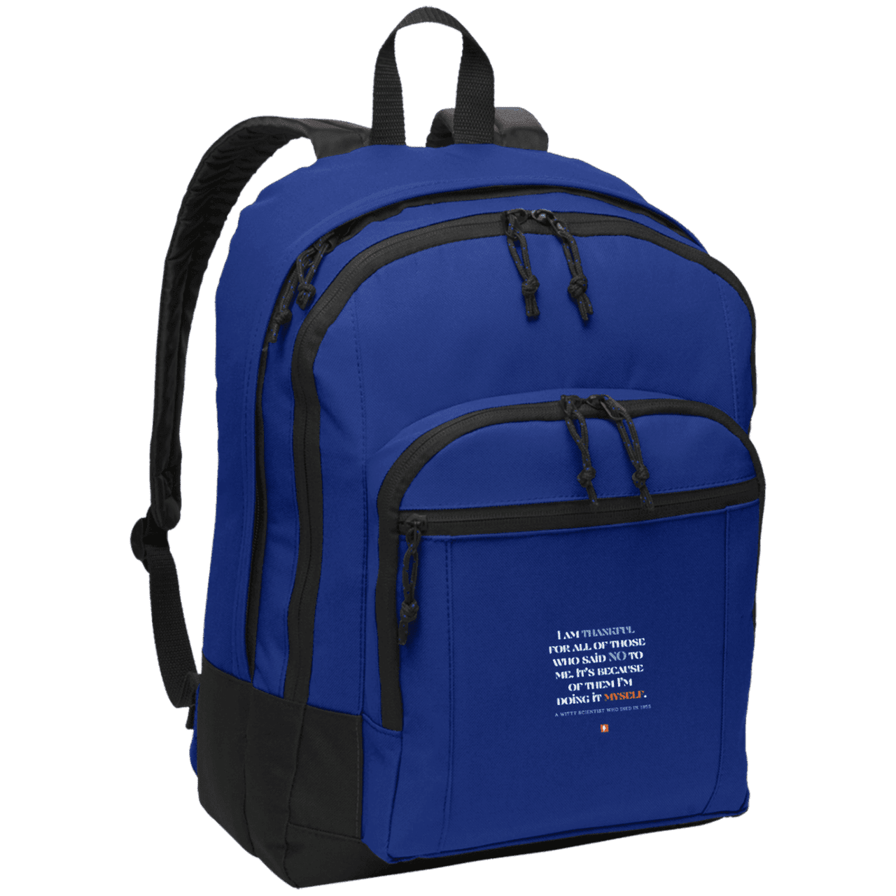 Student's Basic Backpack with inspiring Einstein quote: E102 - I am thankful for all of those who said NO to me - Color: Twilight Blue