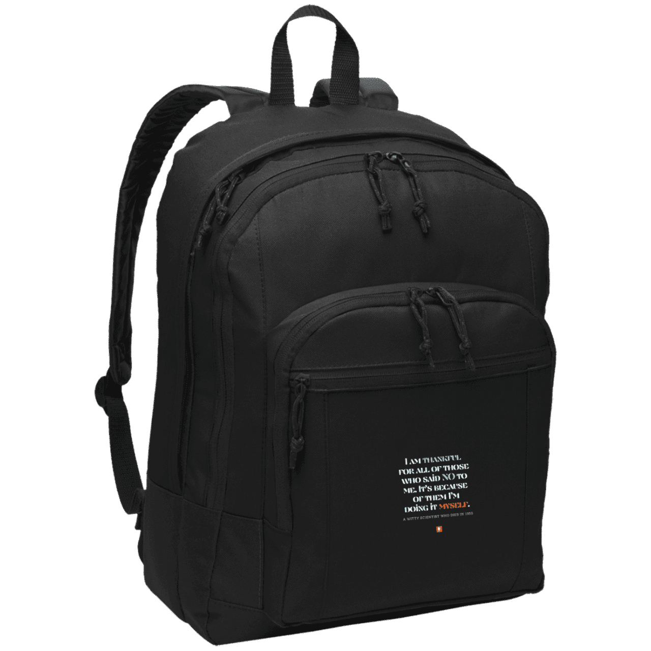 Student's Basic Backpack with inspiring Einstein quote: E102 - I am thankful for all of those who said NO to me - Color: Black