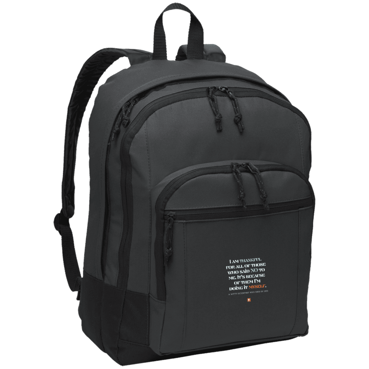 Student's Basic Backpack with inspiring Einstein quote: E102 - I am thankful for all of those who said NO to me - Color: Dark Charcoal