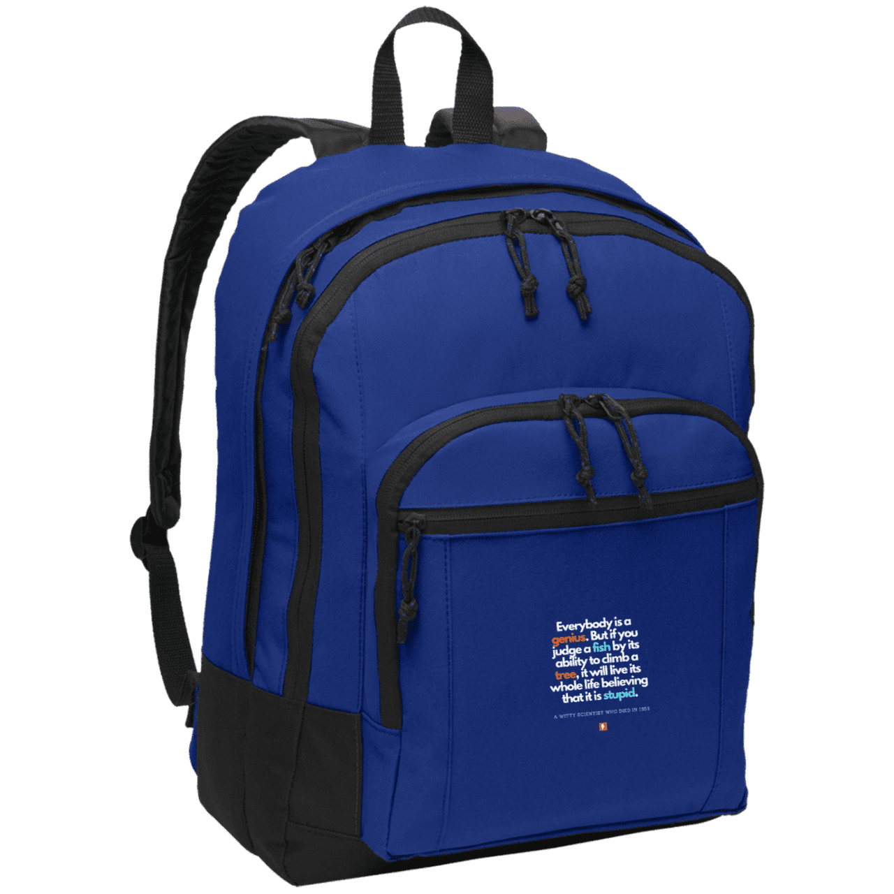 Student's Basic Backpack with inspiring Einstein quote: E103 - Everybody is a genius - Color: Twilight Blue