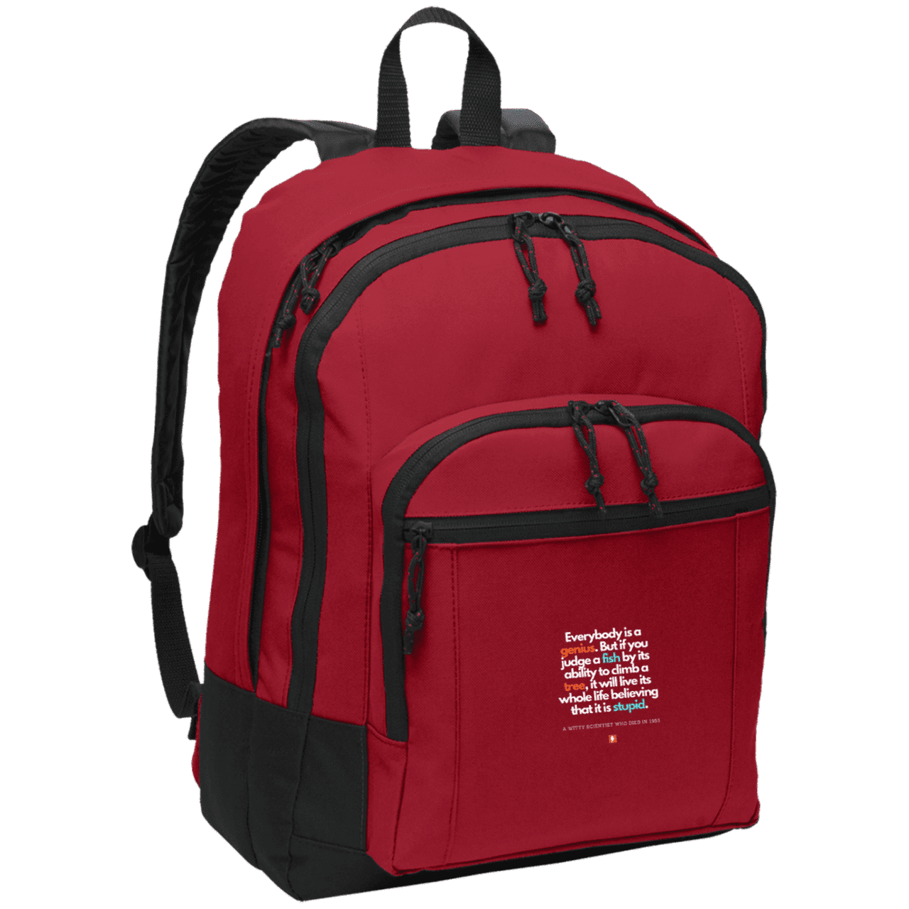 Student's Basic Backpack with inspiring Einstein quote: E103 - Everybody is a genius - Color: Red