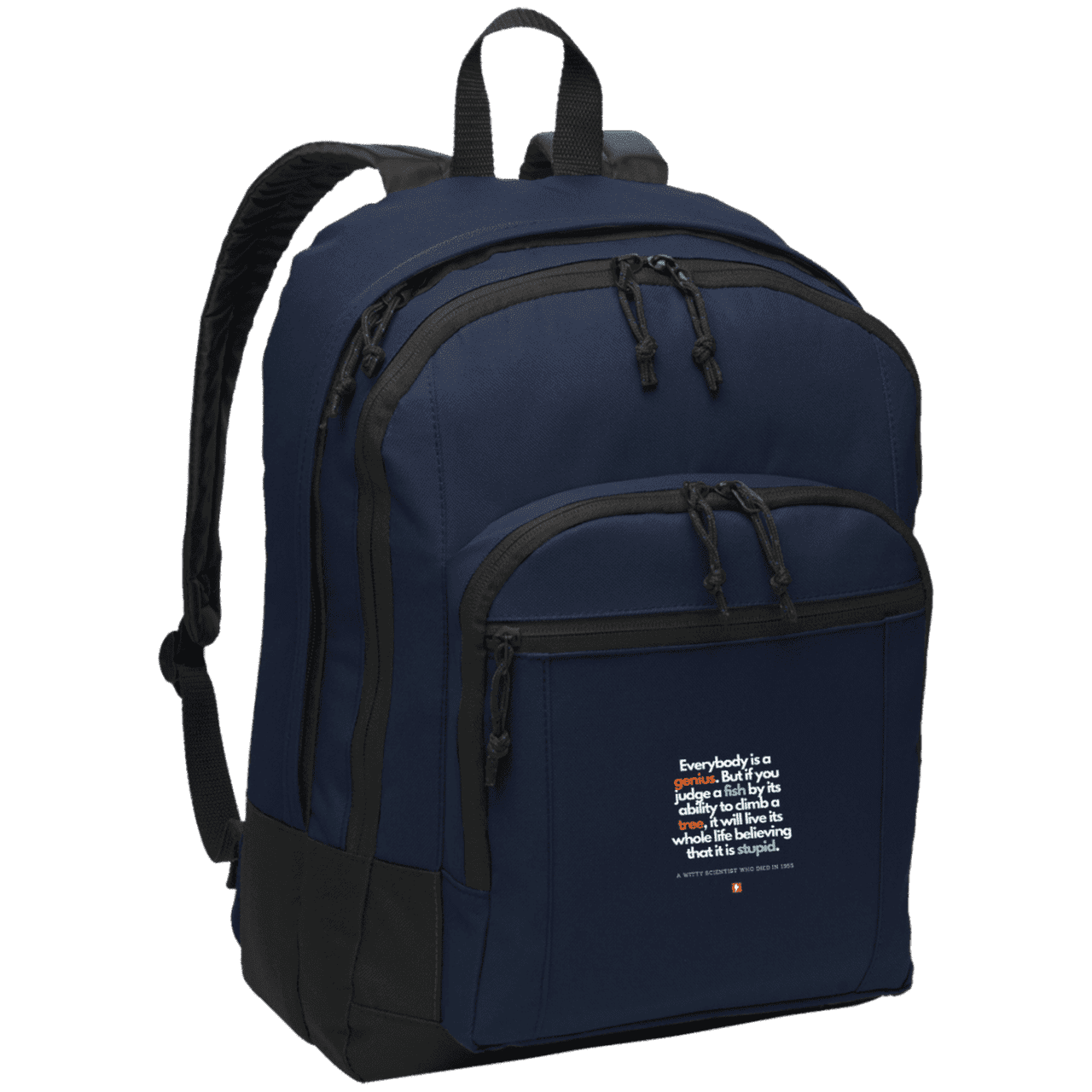 Student's Basic Backpack with inspiring Einstein quote: E103 - Everybody is a genius - Color: Navy