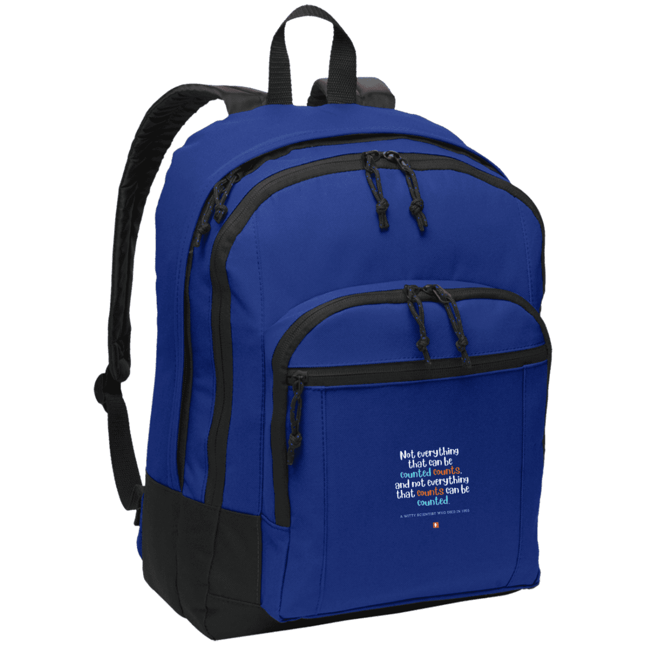 Student's Basic Backpack with inspiring Einstein quote: E104 - Not everything that can be counted counts - Color: Twilight Blue