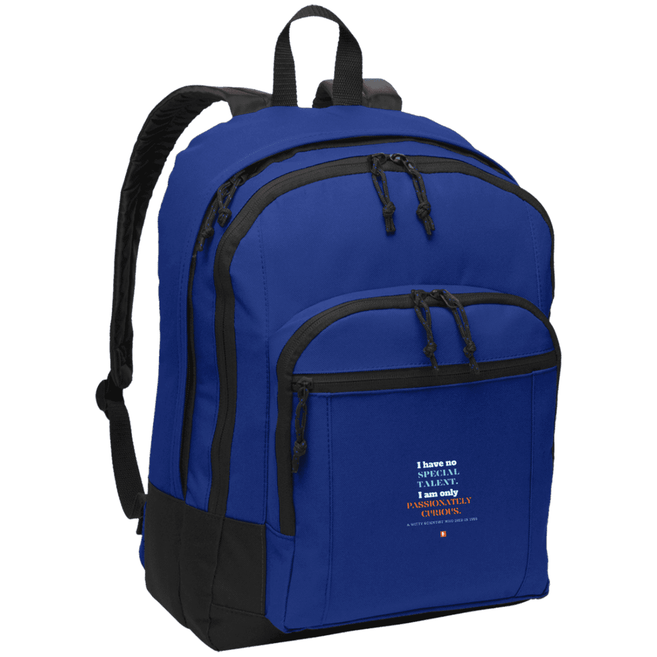 Student's Basic Backpack with inspiring Einstein quote: E105 - I am only passionately curious - Color: Twilight Blue