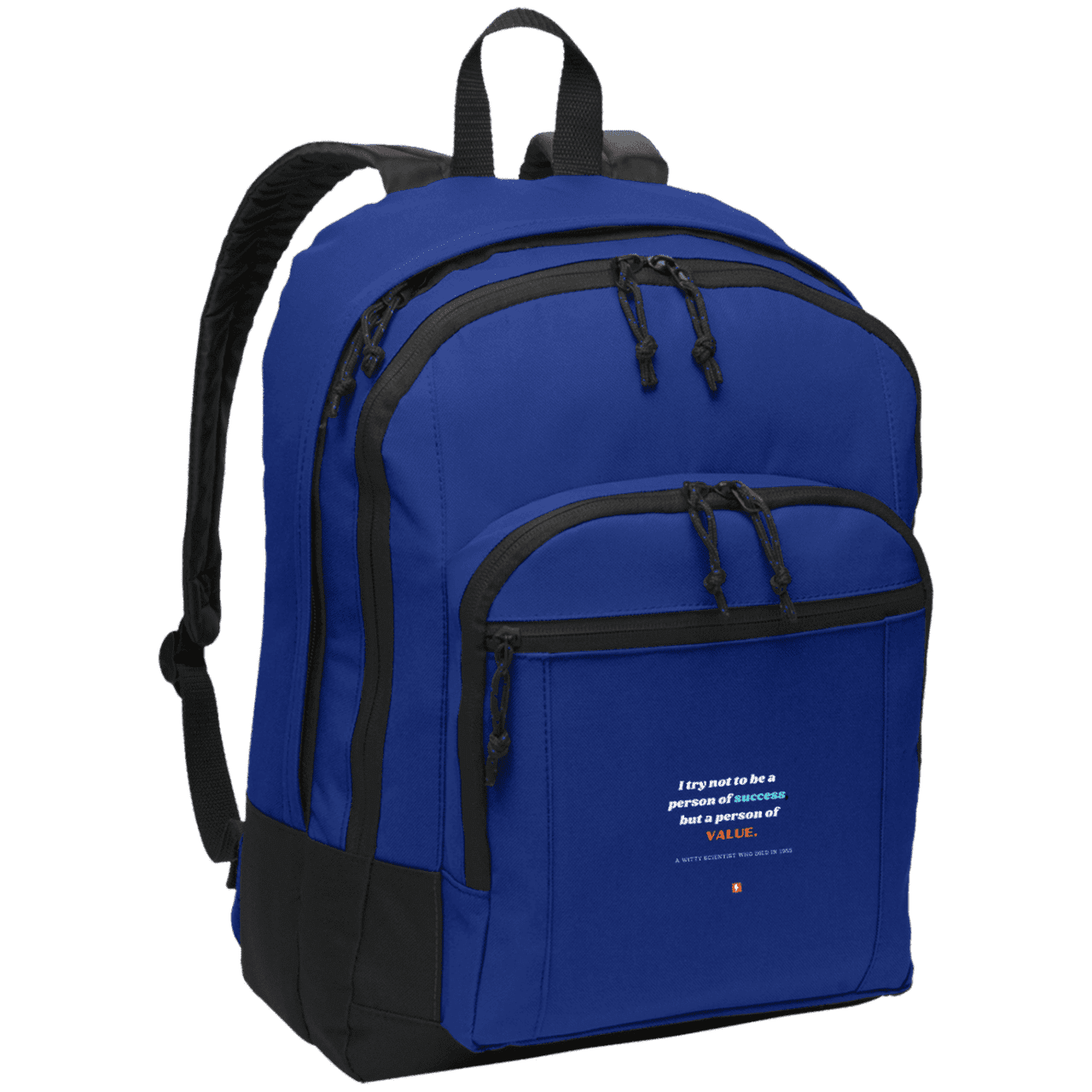 Student's Basic Backpack with inspiring Einstein quote: E109 - Strive to be a person of value not success - Color: Twilight Blue