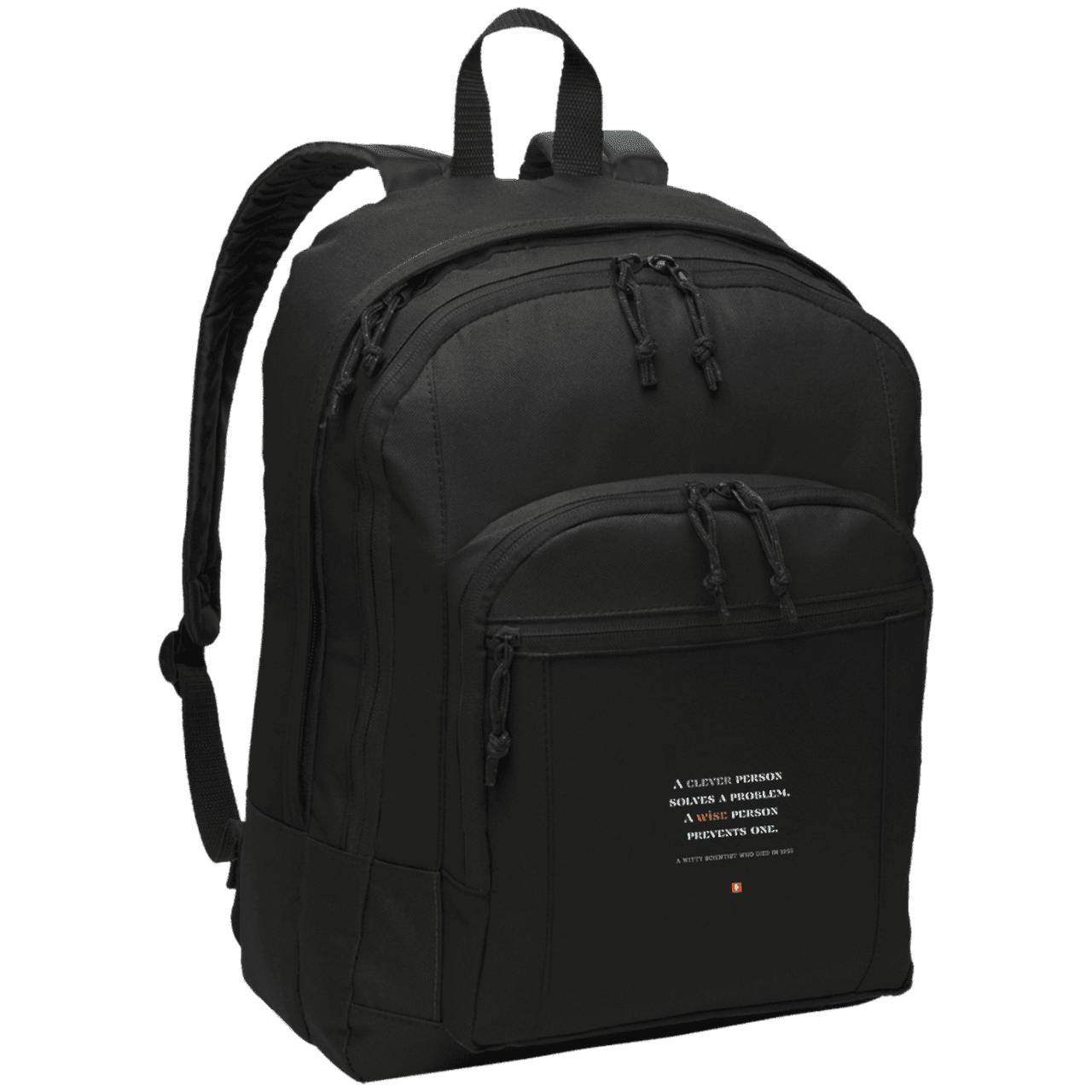 Student's Basic Backpack with inspiring Einstein quote: E110 - Be clever but better to be wise - Color: Black