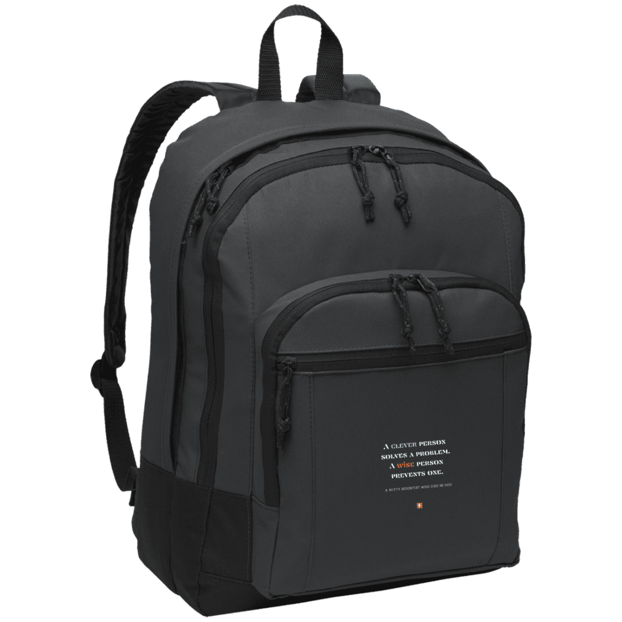 Student's Basic Backpack with inspiring Einstein quote: E110 - Be clever but better to be wise - Color: Dark Charcoal