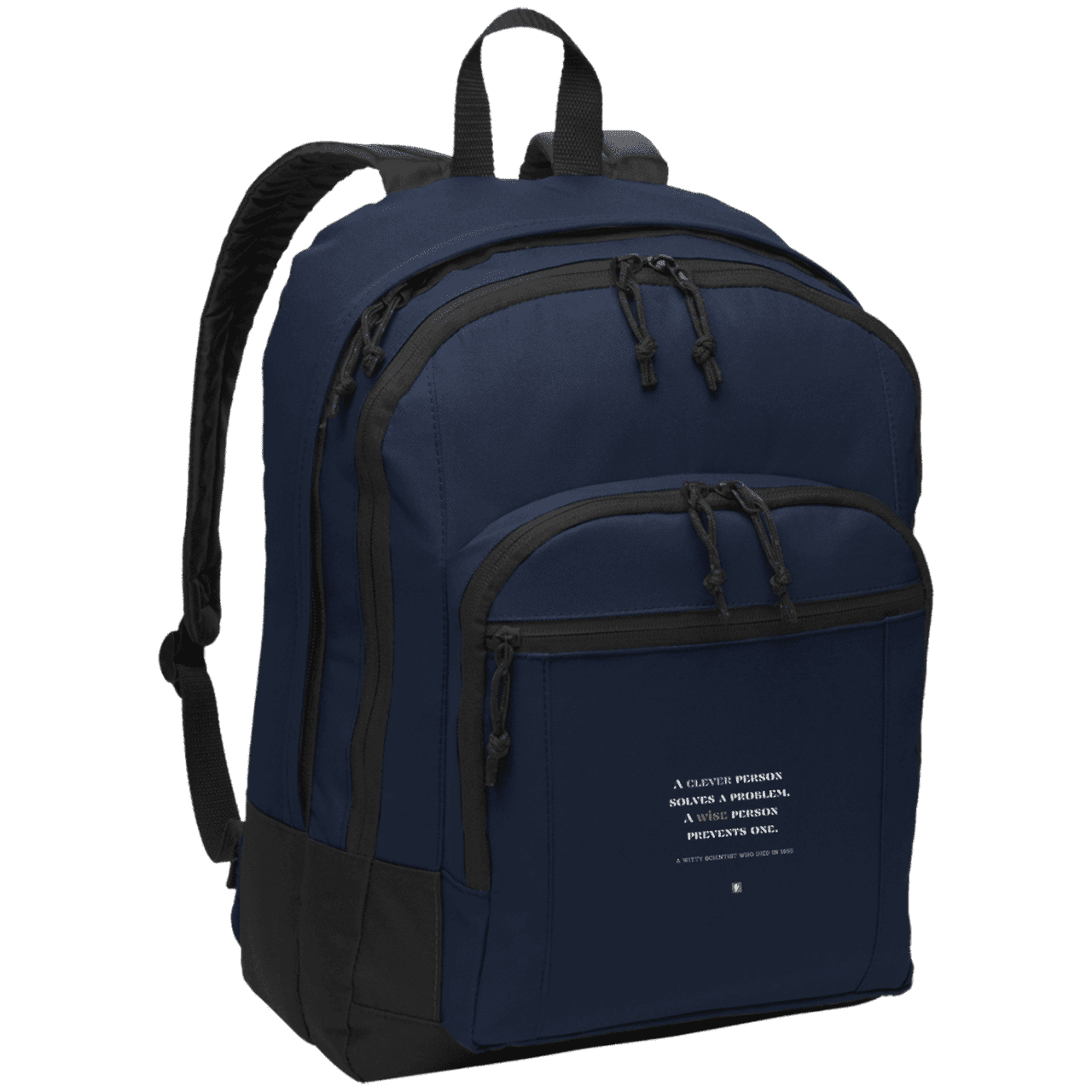 Student's Basic Backpack with inspiring Einstein quote: E110 - Be clever but better to be wise - Color: Navy