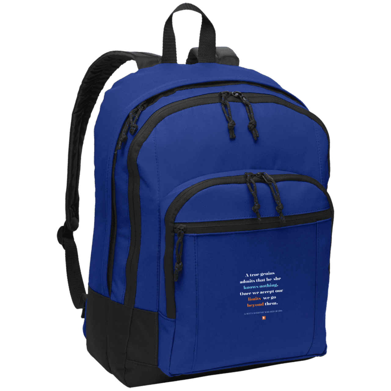 Student's Basic Backpack with inspiring Einstein quote: E119 - A genius is conscious of one's limits - Color: Twilight Blue