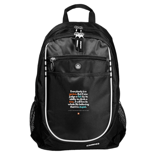 Student's Rugged Bookbag with inspiring Einstein quote: E103 - Everybody is a genius - Color: Black