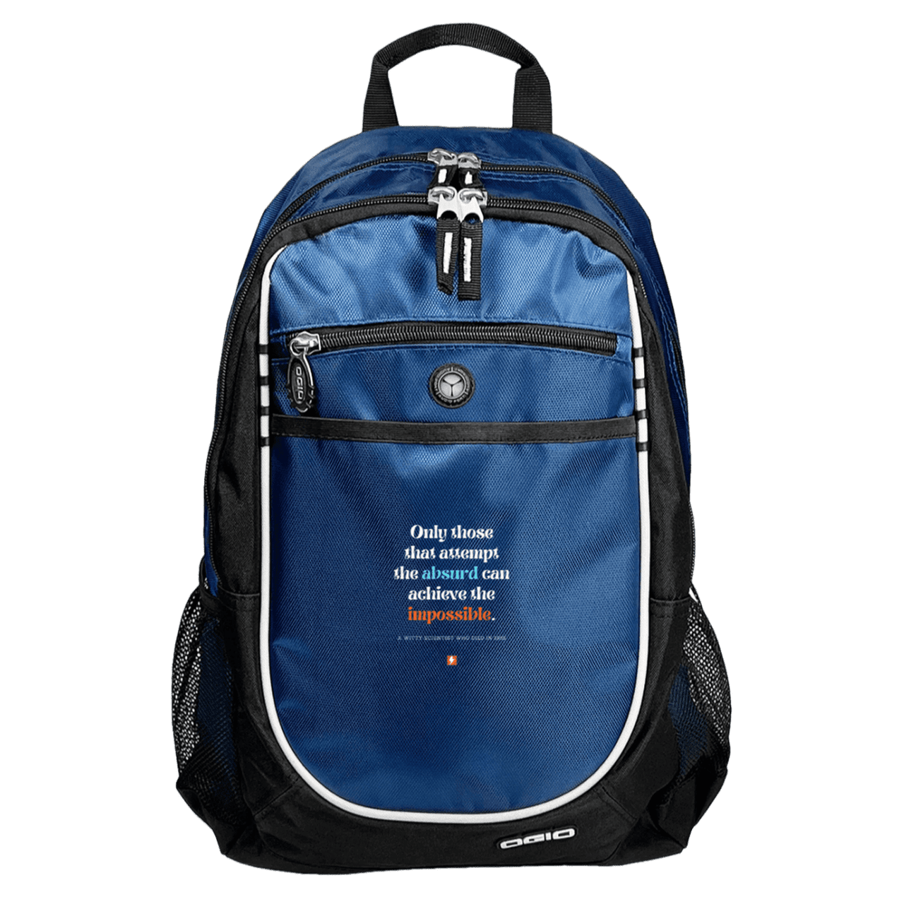 Student's Rugged Bookbag with inspiring Einstein quote: E116 - Attempt the absurd to achieve the impossible - Color: Royal