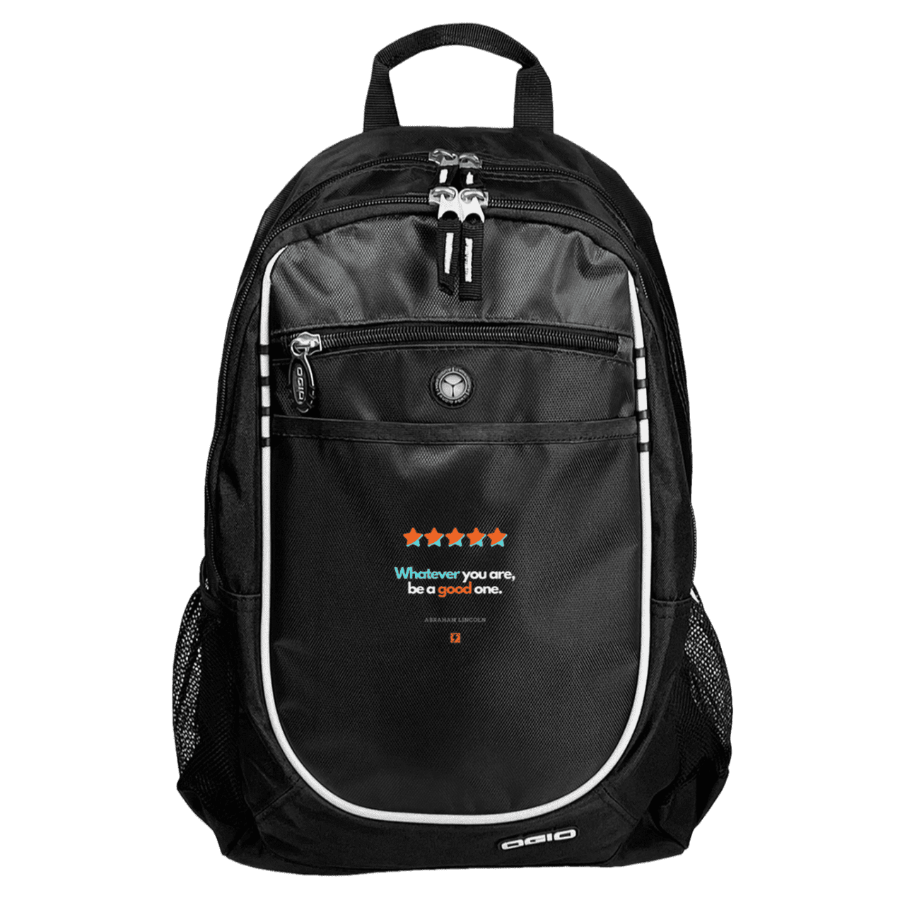 Student's Rugged Bookbag with inspiring Lincoln quote: L103 - Whatever you are, be a good one - Color: Black