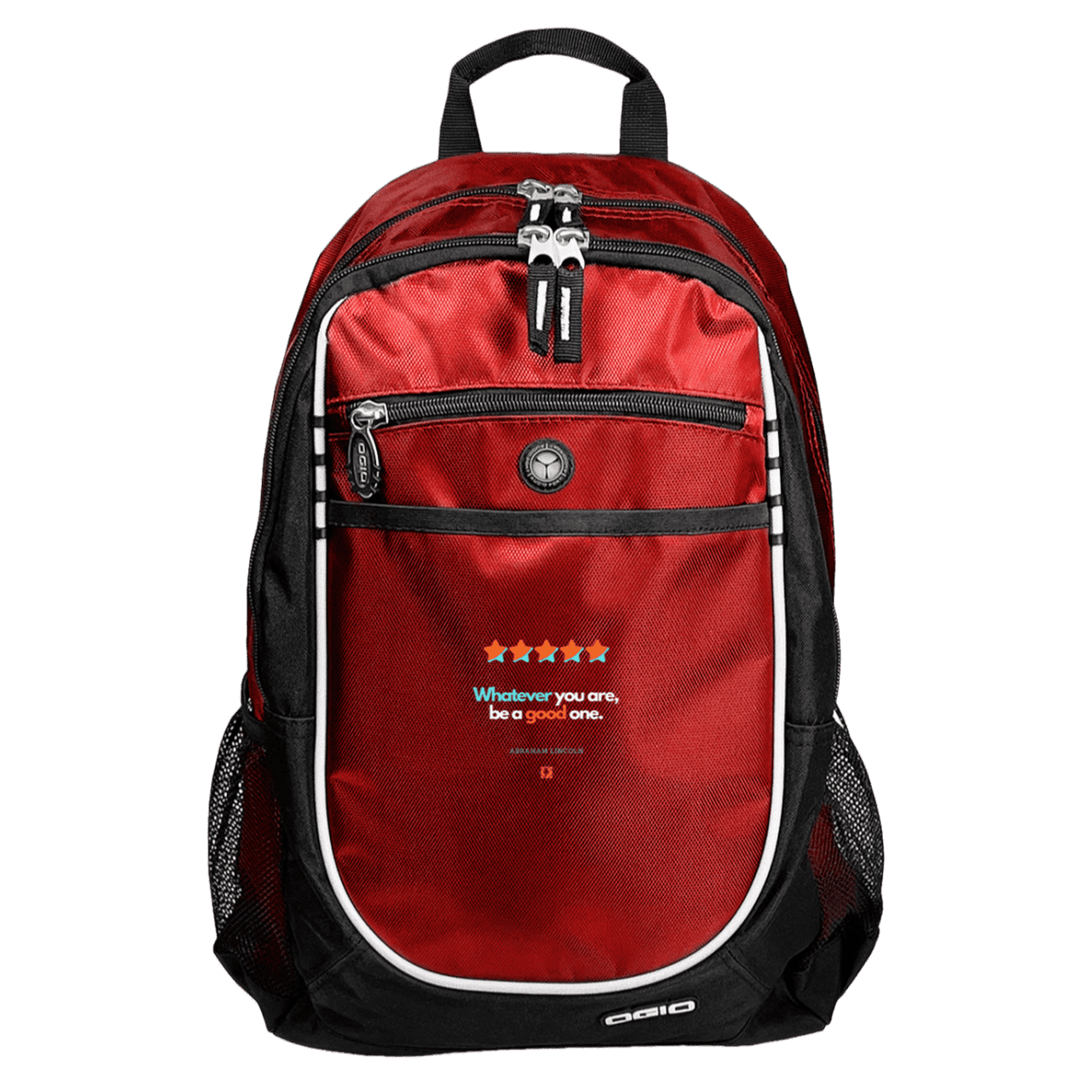 Student's Rugged Bookbag with inspiring Lincoln quote: L103 - Whatever you are, be a good one - Color: Red